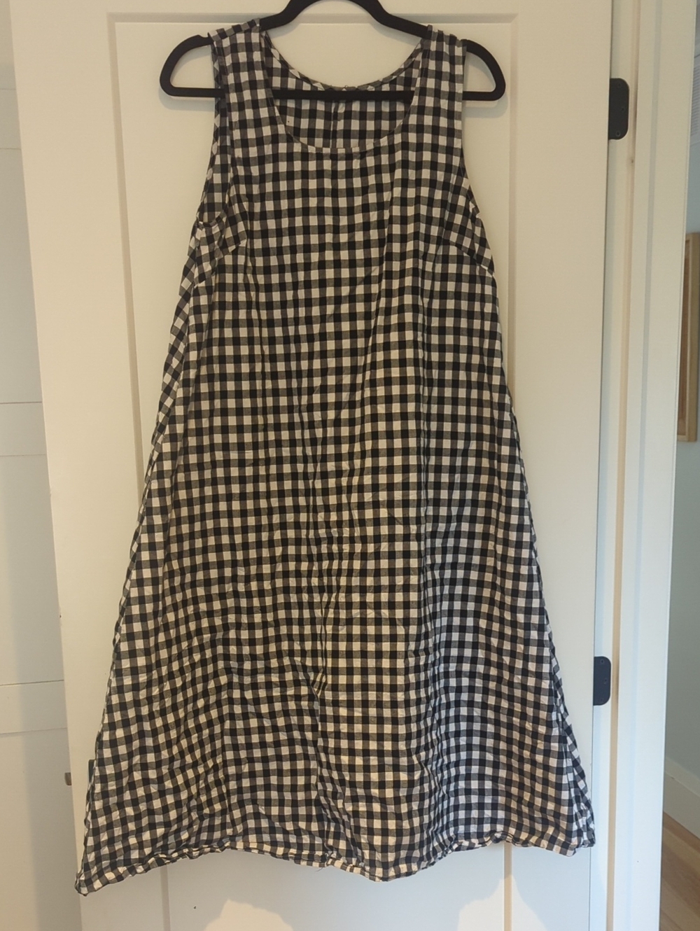 Black and White Gingham A-Line Women's Midi Tent Dress 100% Cotton